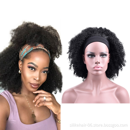 14 inches Brown Puffy Short Wrap Hair Headband Wig For Women Afro Kinky Curly Wigs African Synthetic Cosplay Wigs Hair